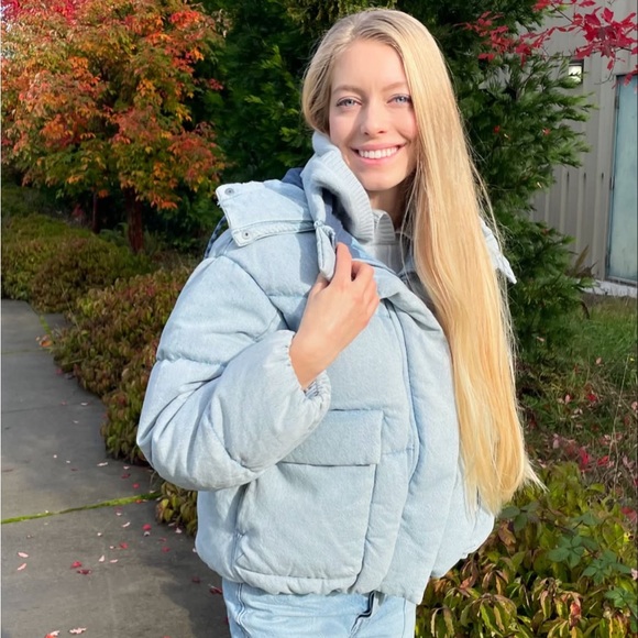 Levi's Blue Denim Down Puffer Jacket - Picture 1 of 5